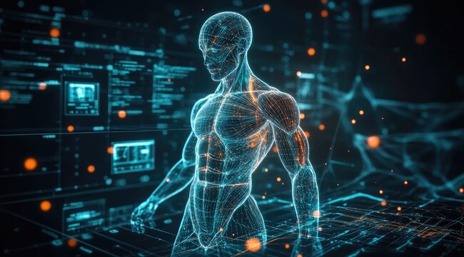 Digital human anatomy, glowing, futuristic