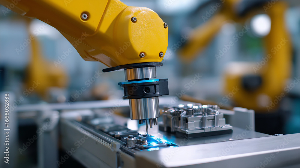 Aufkleber an engine assembly line features precision torque control systems and automated component installati