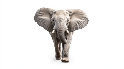 Obraz premium Majestic elephant walking forward on a clean white background