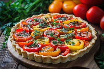Colorful tart with layered vegetables