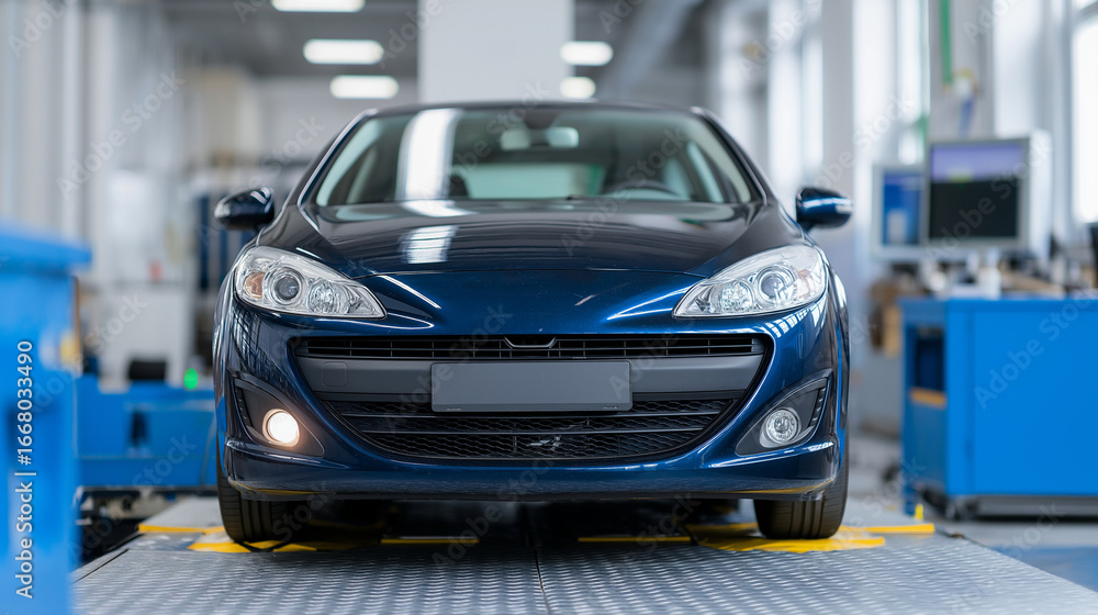 Poster a quality testing facility prepares a vehicle for a crash test. the safety validation systems and nu