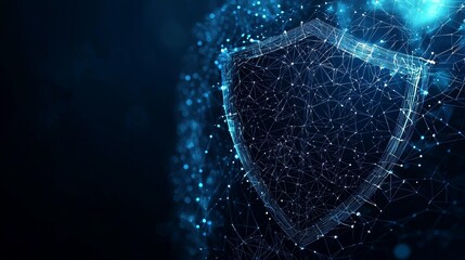 protection security technology digital on blue dark background. cyber data shield security low poly wireframe.
