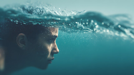 Self-Discovery Journey, Ocean Depths, Podcast Thumbnail, Minimalist Design, Tranquil Environment