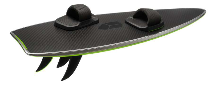 Race kiteboard with a narrow outline and sharp rails for competitive speed sailing