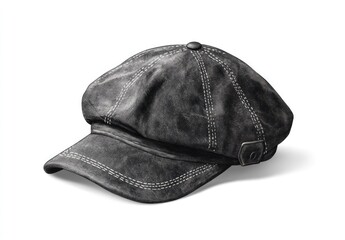 Dark gray leather newsboy cap with adjustable strap