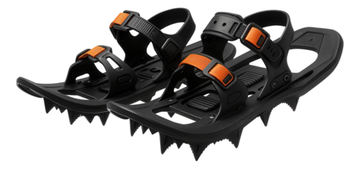 Plastic deck snowshoes with integrated crampons for icy terrain