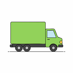 Lime Green Delivery Truck with Black Outlines and Three Rear Wheels