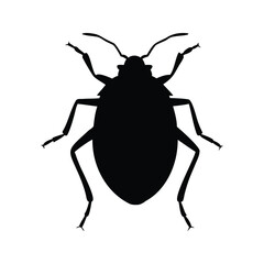 Silhouette of a flat insect with six legs and two antennae on white, Flat insect silhouette vector illustration