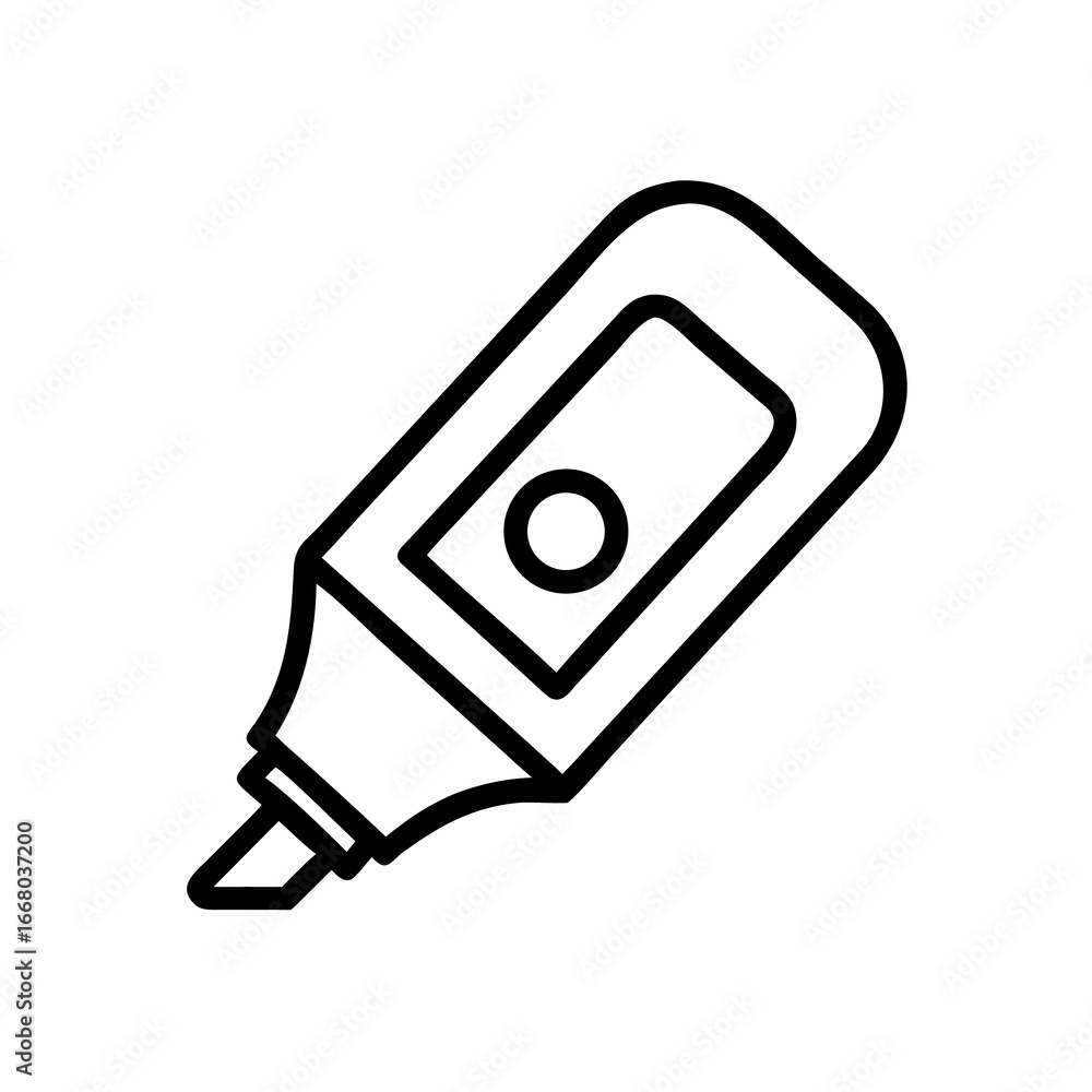 Poster isolated vector icon of a black marker for highlighting text and drawing on a white background on tr