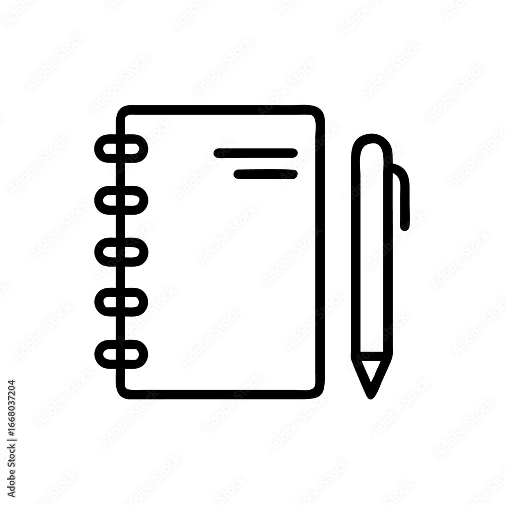 Poster notebook and pen icon vector illustration for writing note taking and office supplies design element