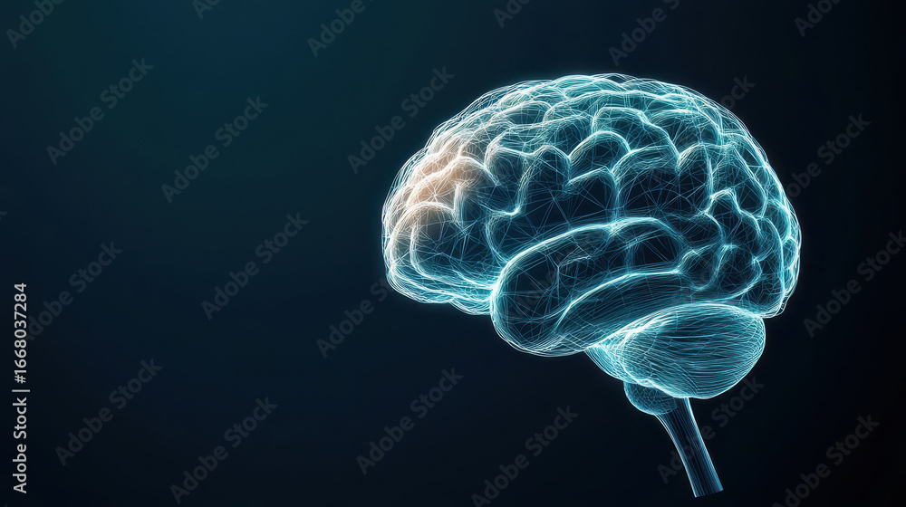 Aufkleber Digital illustration of brain with glowing lines and connections, representing neural networks and cognitive functions