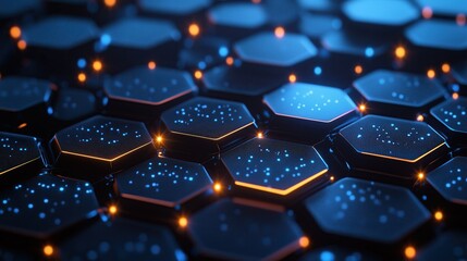 ‌Dark gradient glowing hexagon and square abstract vector background, tech style web design and presentation banner template, minimal flat design