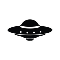 Minimalist black and white UFO design evokes mystery and exploration of the unknown, Black UFO design silhouette vector illustration