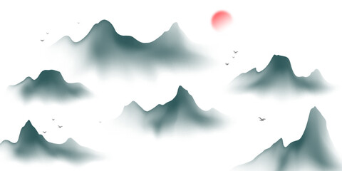 Modern design vector illustration of beautiful Chinese ink landscape painting.