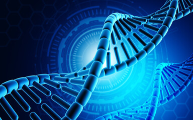 DNA strand anatomy in vibrant blue scientific background. 3d illustration