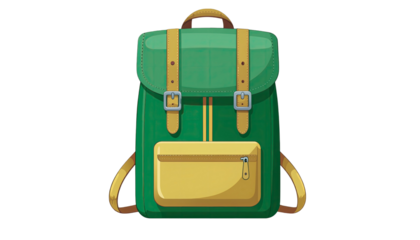 Illustration of green school backpack with pockets and adjustable straps isolated on white background