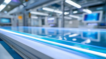 A specialty glass production facility creates ultra-flat substrates for semiconductor applications. The pristine, flawless glass wafers are essential for manufacturing the next 