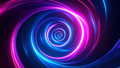 Swirling neon vortex of pink and blue light trails forming a dynamic tunnel with glowing depth and futuristic motion.