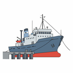 Fototapeta premium Cartoon Illustration of a Cargo Ship Docked at a Pier