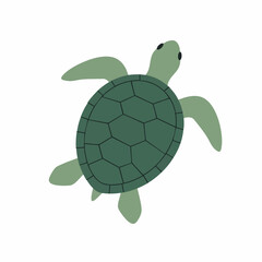 Obraz premium Stylized sea turtle with dark green shell and light green flippers