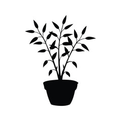 Fototapeta premium Silhouette of a potted plant with leaves, creating a graphic design element, A plant with leaves silhouette vector illustration
