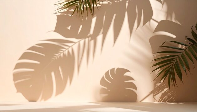 Palm leaf shadows on beige wall