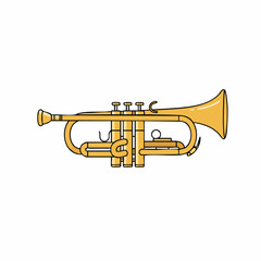 Obraz premium Stylized Golden Trumpet Illustration with Black Outline and Detailed Valves