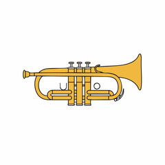 Fototapeta premium Stylized Golden Trumpet Illustration with Black Outline and Valve Detail