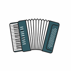 Teal Accordion Illustration with White Keys and Button Arrangement.