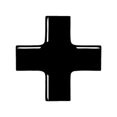 Hand Drawn Black Plus Sign Isolated on White Background Illustration