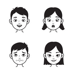 Cartoon Faces Expressing Emotions Joy Surprise Sadness and Contentment.