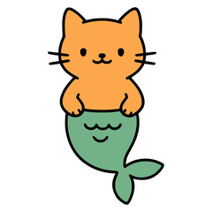 cute cat mermaid flat color vector illustration template design