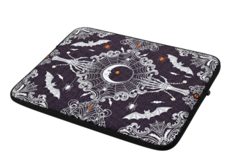 Laptop sleeve with gothic halloween pattern isolated on transparent background