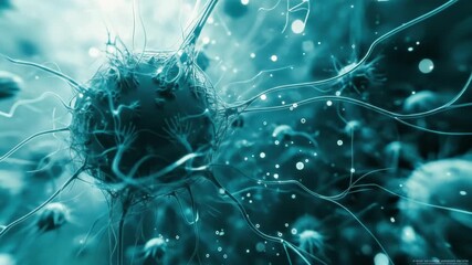 Microscopic View of a Teal Cell with Complex Structures - Powered by Adobe