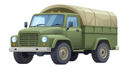 Obraz premium Military transport truck with rugged design and camouflaged exterior isolated on white background