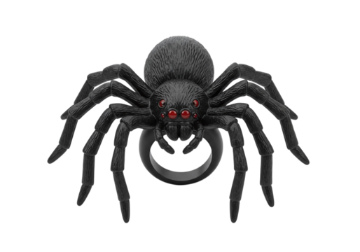 Black spider ring with red eyes isolated on transparent background