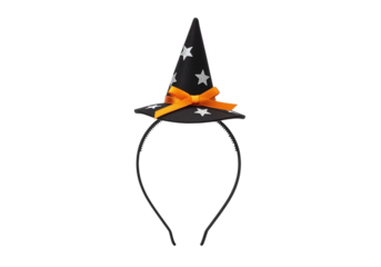 Witch hat headband with stars and orange bow isolated on transparent background