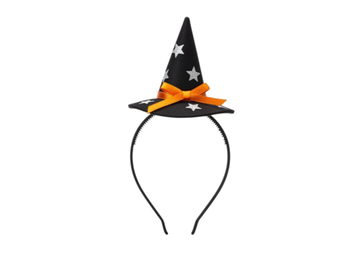 Witch hat headband with stars and orange bow isolated on transparent background - Powered by Adobe