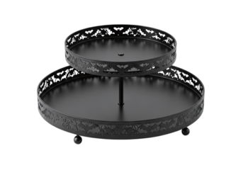 Black tiered serving tray isolated on transparent background