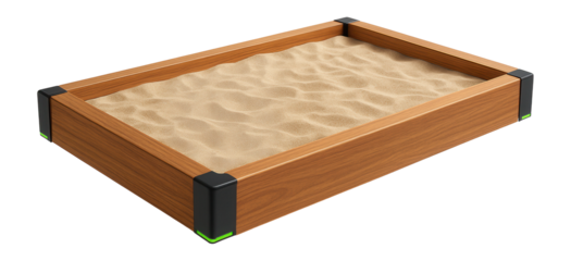 Rectangular sand pit with wooden borders for beach volleyball
