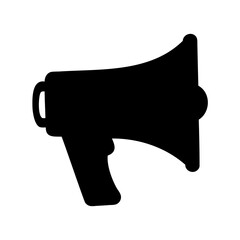 Simple black silhouette of a megaphone used for announcements and communication