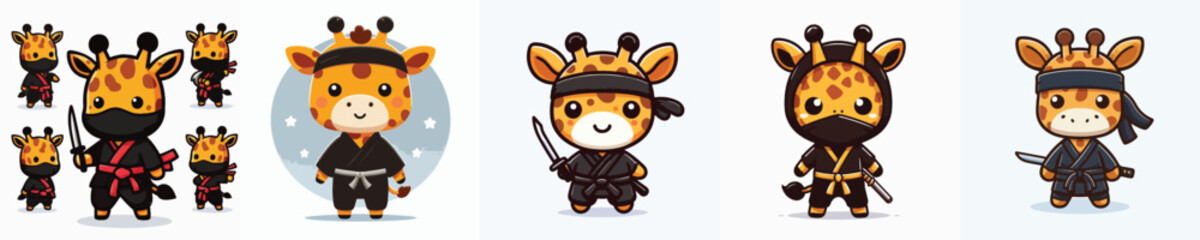 cute giraffe vector in ninja costume