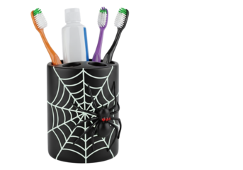 Halloween toothbrush holder with spider web isolated on transparent background