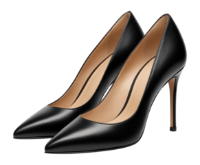 Pointed-toe black leather pumps with stiletto heel