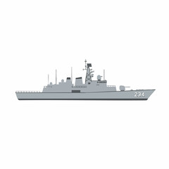 Gray Warship Silhouette with Numbered Hull