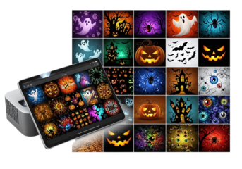Collection of halloween themed digital graphics isolated on transparent background