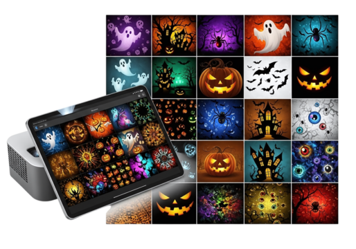 Collection of halloween themed digital graphics isolated on transparent background