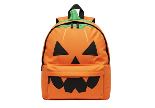 Orange pumpkin backpack isolated on transparent background