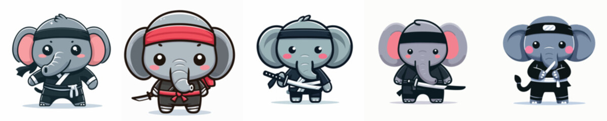 Fototapeta premium cute elephant vector in ninja costume