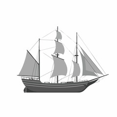 Obraz premium Monochrome Sailing Ship Illustration: Three-Masted Vessel with Full Sails